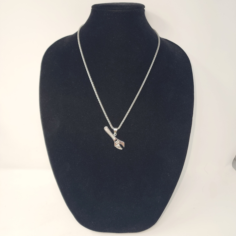 Wrench Silvertone‎ Pendant Necklace